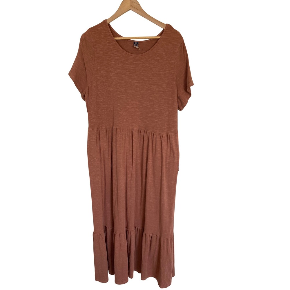Old Navy XL Petite Terracotta‎ Rust Slub Knit Tiered Babydoll Midi Dress Pockets